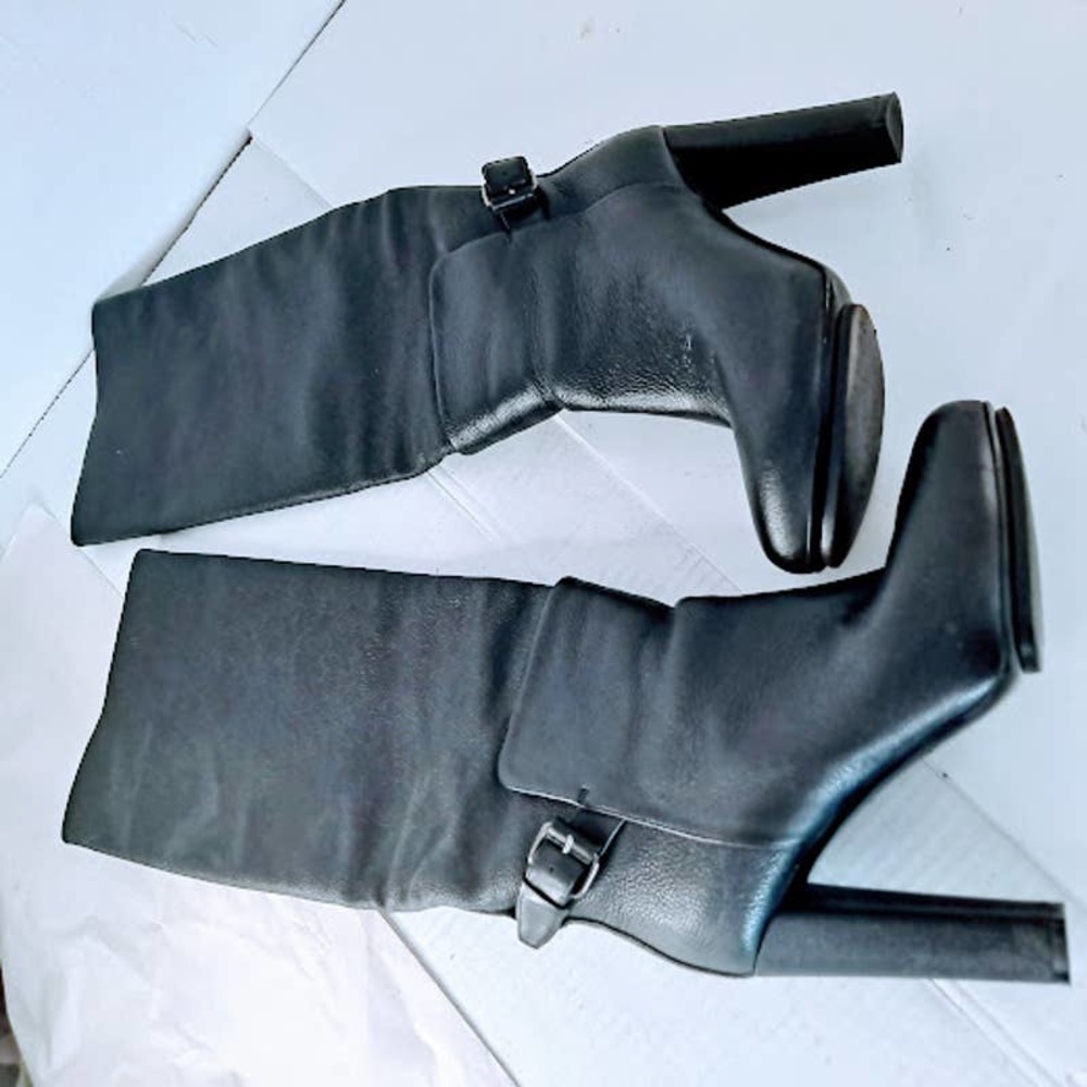 Balenciaga Womens 6 Boots Pebbled Leather Black Tall Knee Buckle Strap - Picture 12 of 16